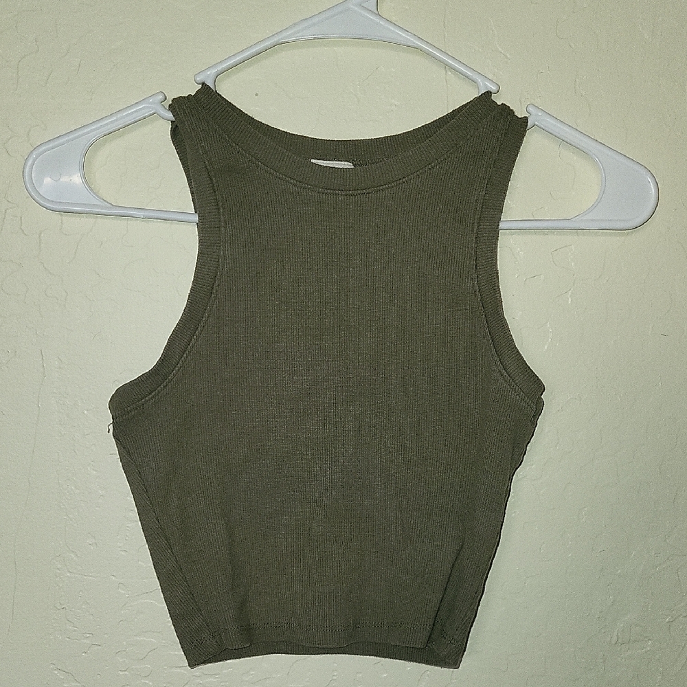 Womens Olive Green Sleeveless Cropped Tank Top